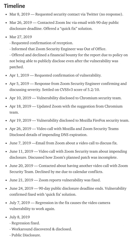 Zoom Zero Day Timeline